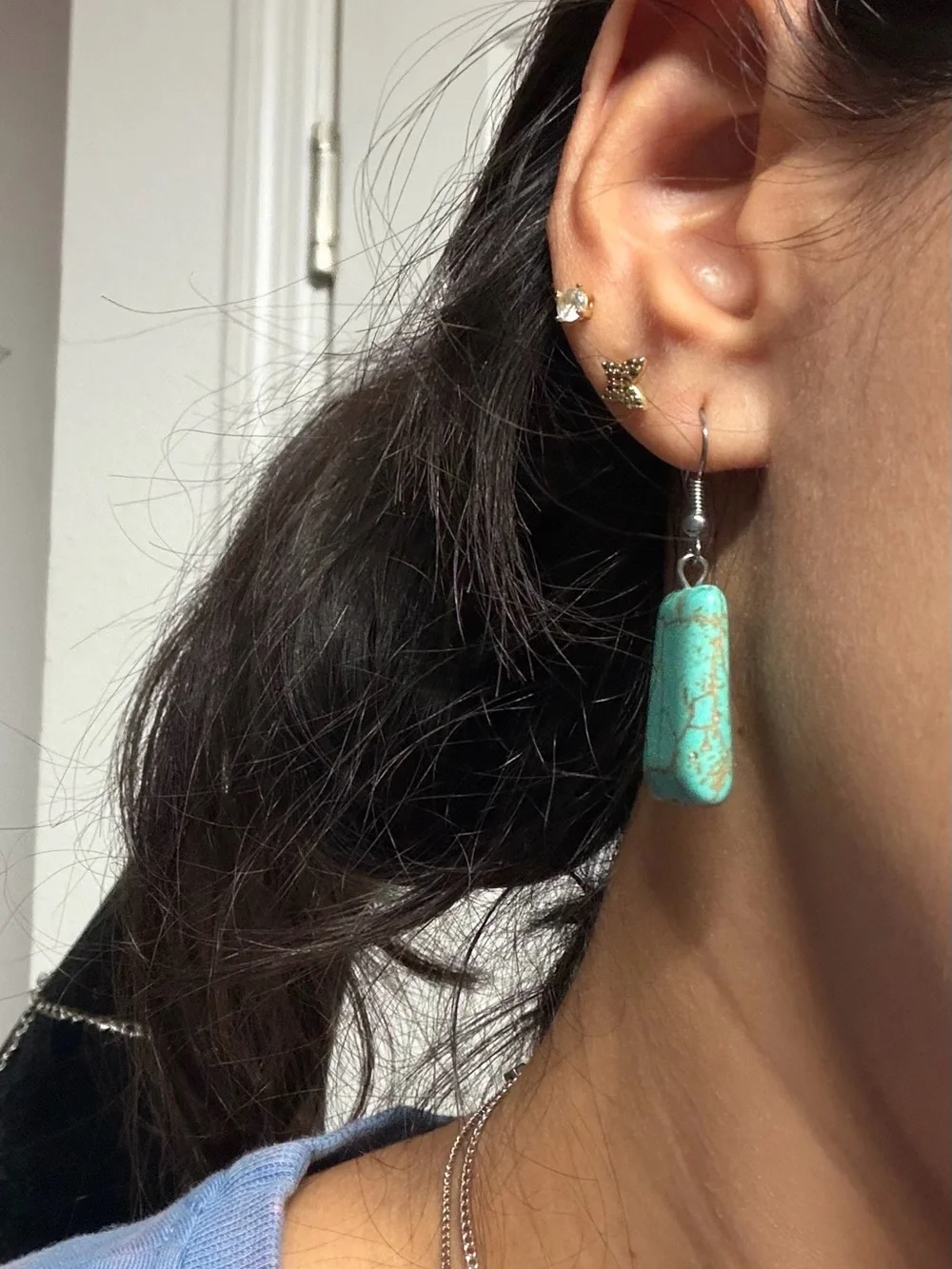 Turquoise Stone Pendant Necklace and Earrings Set - Women Jewelry